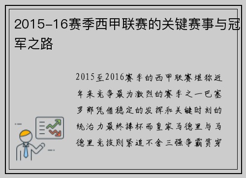 2015-16赛季西甲联赛的关键赛事与冠军之路