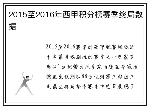 2015至2016年西甲积分榜赛季终局数据